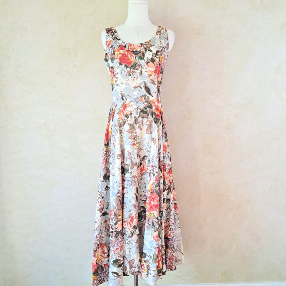 Phool Vintage 80s 90s Cotton Floral Midi Dress Small Full Circle Skirt Cottage